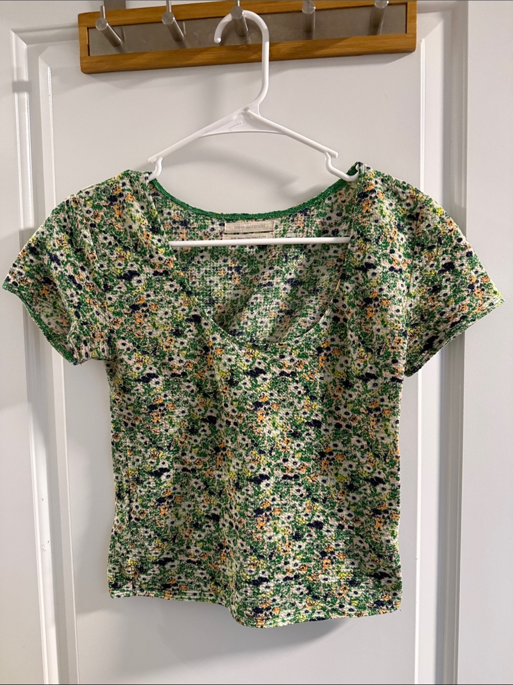 Urban Outfitters Green Floral Scoop Neck Short Sleeve Top